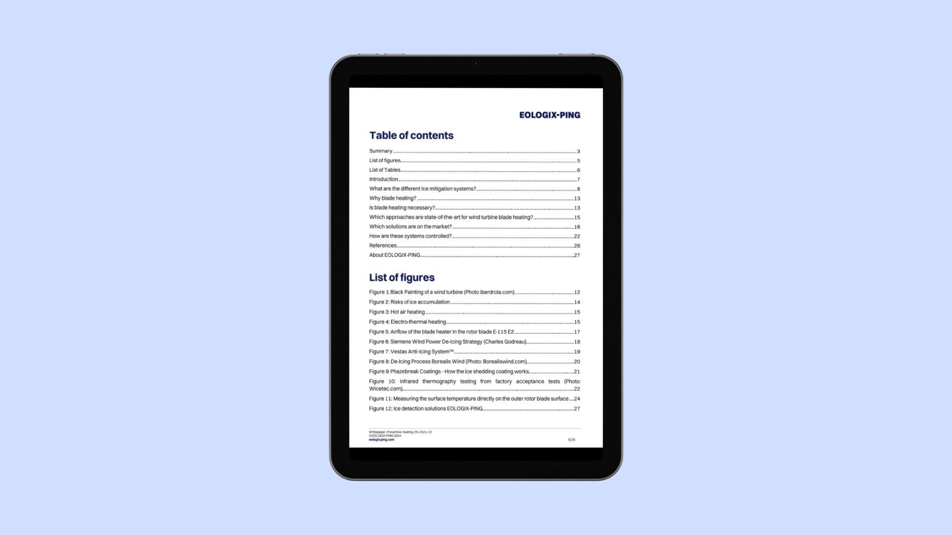 Table of content of the whitepaper preventive heating.