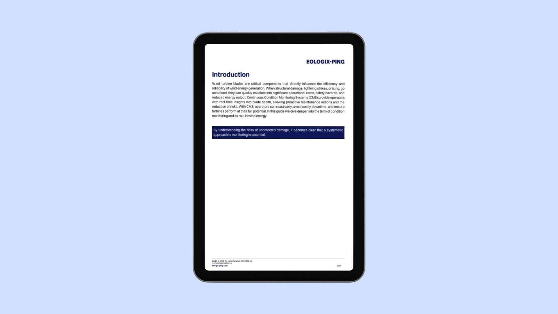 Introduction of the practical guide about Condition Monitoring Systems (CMS) for wind turbines.
